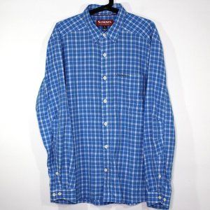 Simms Mens Large Plaid Outdoor Fishing Lightweight Button Up Shirt Q905